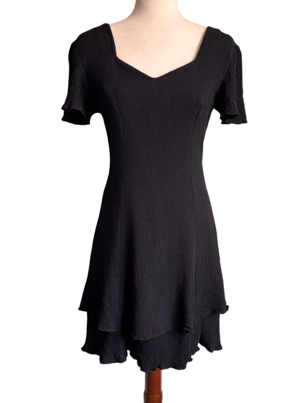90’s Vintage Black Ruffle-Hem Flare Dress Women Size 8 Cocktail Party Wedding